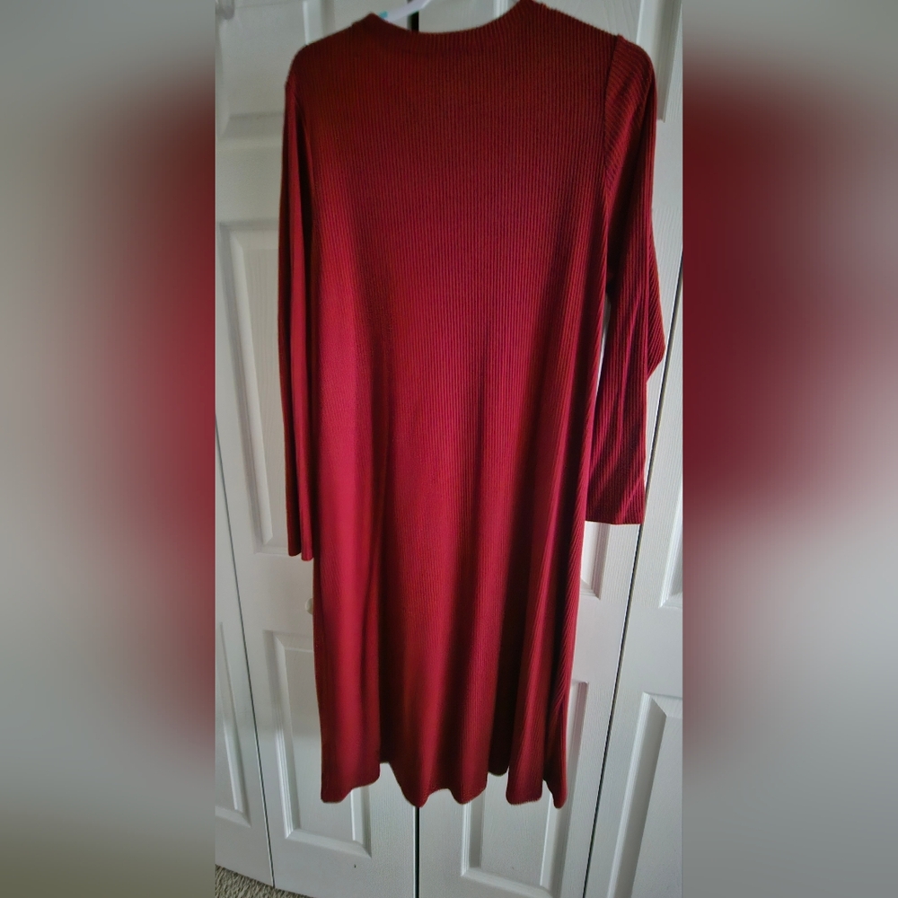 Burgundy Sweater Ribbed Dress - Picture 3 of 5